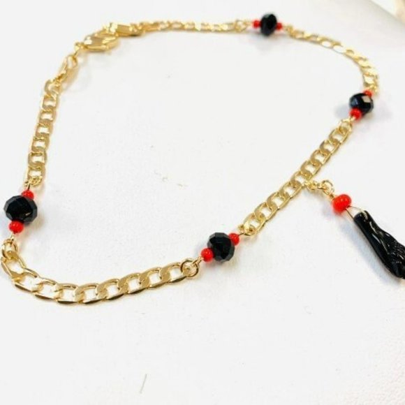 14K Gold Fill Cuban Link Anklet Bracelet Azabache Jewelry Foot Bracelet 10" Luck - Picture 5 of 6